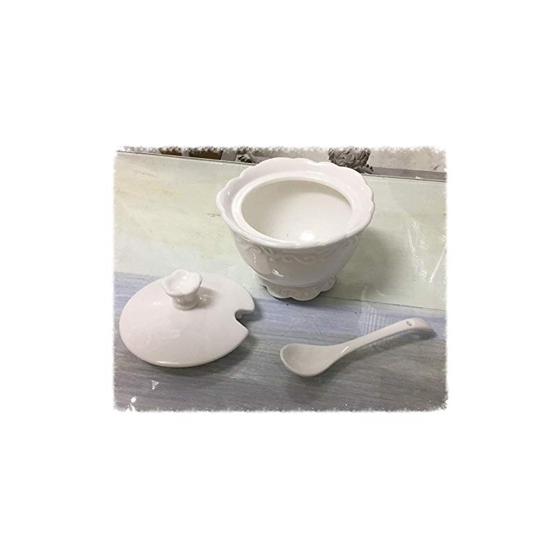 Chic Antique Sugar Pot Provence Sugar Bowl with Spoon White
