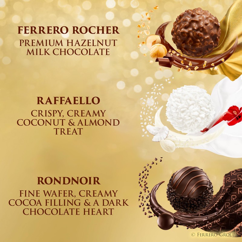 Ferrero Collection, Premium Assorted, Hazelnut, Dark Chocolate and Coconut, 24