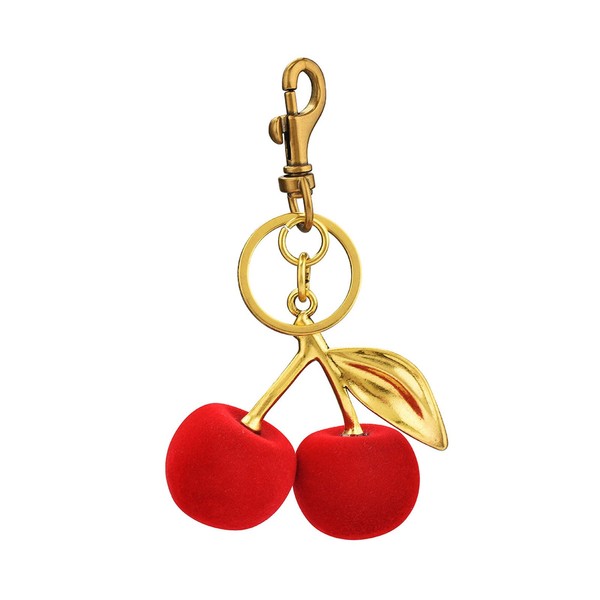 CIBBALIY Suede Cherry Keychain with Gold Hardware, Decorative Bag Charm,
