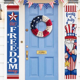 Deroro 4th of July Uncle Sam Patriotic Porch Banner Sign, Let Freedom Ring America Blue Front Door Decorative Hanging Welcome Banner Flag, Fourth of July American USA Decoration Home Outdoor Decor
