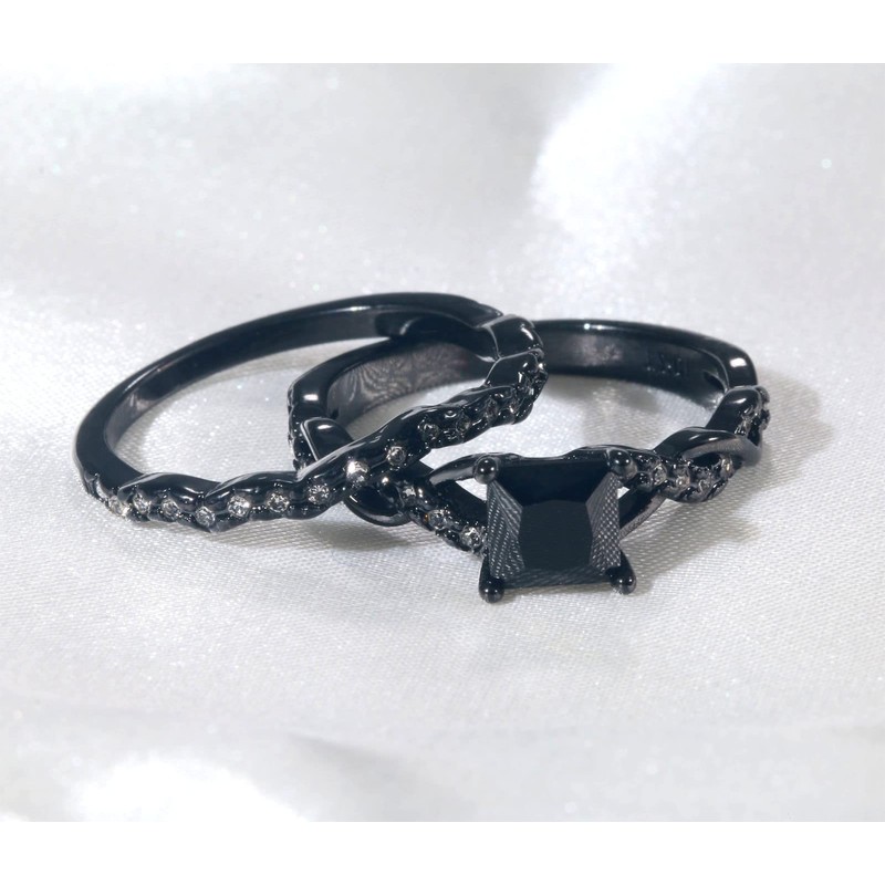 ringheart Couple Rings Matching Ring 1ct Black CZ Women Wedding