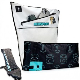 Rebsport Men's Gym Towel with Pocket for Objects and Magnet, Women's Fitness Towel for Gym, Sports Towel in Microfibre Quick Drying with Compartment, Zipper and Magnetic Clip