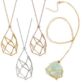 PH PandaHall 3 Colours Crystal Stone Holder 3 Pieces Crystal Pendant Necklace Adjustable Empty Stone Holder Crystal Stone Cage Stainless Steel Necklace for Birthday Jewellery, Stainless Steel, No