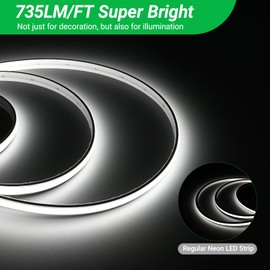 JOYLIT 24V Neon Rope Light PRO 735LM/FT Bright Daylight White 5000K 16.4FT, UL Listed 240LEDs/M 95W IP67 Waterproof LED Strip, Flexible Tape Lights for Home & Commercial Illumination (No Power Supply)