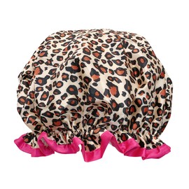 Bowbear Women's Double-Layer Reusable Waterproof Shower Caps, Leopard Print