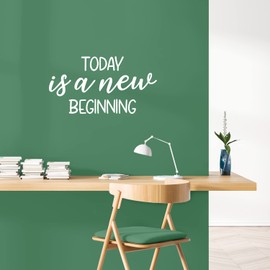 Vinyl Wall Art Decal - Today is A New Beginning - 13.5" x 25" - Trendy Motivating Positive Lifestyle Quote Sticker for Home Bedroom Living Room School Office Gym Fitness Decor (White)