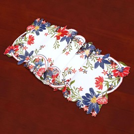 Simhomsen Embroidered Red, Blue and White Patriotic Table Runners for July 4th, American Independence Day and Memorial Day (13 × 68 Inches)
