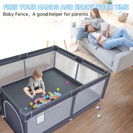 XVISHX Baby Playpen, 50 x 50 inch Baby Playard, Playpen for Babies and Toddlers, Baby Fence play Pen for Indoor & Outdoor, with Soft Breathable Mesh,No Gaps Playpen for Babies, Grey