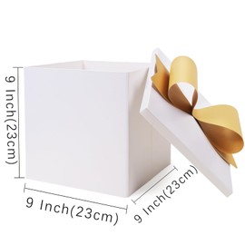 BIOBROWN Medium Birthday Gift Box with Lids, Bow and Tissue Paper, 9x9x9 Inches Collapsible Gift Box for Baby Shower, Party - White