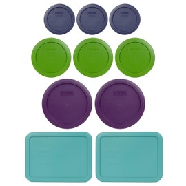 Pyrex (3) 7202 1-Cup Dark Blue, (3) 7200 2-Cup Lawn Green, (2) 7201 4-Cup Purple, & (2) 7210 3-Cup Turquoise Lids - Made in USA