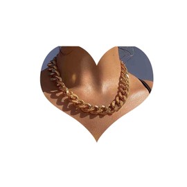 Inilbran Punk Necklace with Thick Links Gold Curb Chain Necklace Choker Gothic Thick Cuban Chain Vintage Chunk Thick Chain Necklace Chain Jewellery for Women and Girls, Zinc, No Gemstone