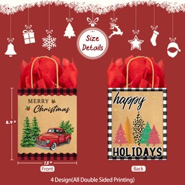 HEYINSHEN 20 PCS Christmas Kraft Gift Bags Christmas Gift Bags with Handles Xmas Gift Bag with Tissue Papers Reusable Goody Treat Bags Bulk for Classrooms Wedding and Party Favors Xmas Supplies
