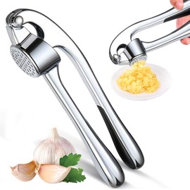 Tundwhite Garlic Press, Professional Kitchen Garlic Press with Easy-to-Press Handle, Heavy Duty Garlic Press, Garlic Crusher, Easy to Clean and Durable Garlic Mincer (Silver)
