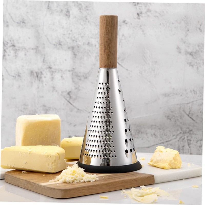 Ciieeo Stainless Steel Cheese Grater with Wooden Handle - Three-Sided