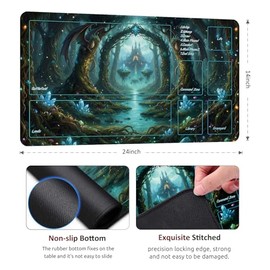 Alfombra MTG TCG DND con bolsa de almacenamiento y 7 dados | Superficie impermeable y antideslizante | Diseño premium de bloqueo de bordes | Alfombrilla de juego con zonas para alfombra de