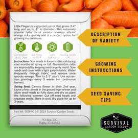 Survival Garden Seeds - Little Fingers Carrot Seed for Planting - Packet with Instructions to Plant and Grow Delicious Baby Carrots in Your Home Vegetable Garden - Non-GMO Heirloom Variety - 1 Pack