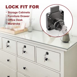 Naissian Cabinet Locks with Keys, Home Desk Lock for Drawer 7/8" Office Furniture Drawer Lock Latch, Pack of 2 Locks with 4 Keys Alike, Black Nickel