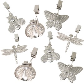 ToCi 8 x Tablecloth Weights, Tablecloth Pompoms, Silver, 6.5 x 5.5 cm