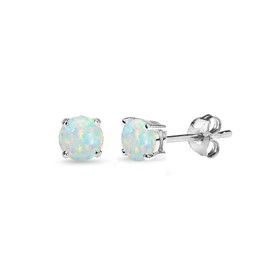 Opal Earrings for Women Sterling Silver Simulated White Opal 4mm Round-Cut Solitaire Small Stud Earrings
