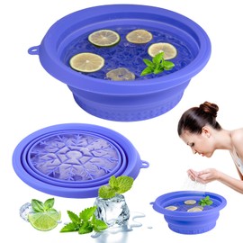 PETIMETI Face Bowl for Ice with Built-in Icetray, Foldable Silicone Facial Plunge Bowl for Skincare, Face Clean Washbasin Bowl, Skin Tightening & Acne Relief, Portable Spa Tool for Home Travel-Purple