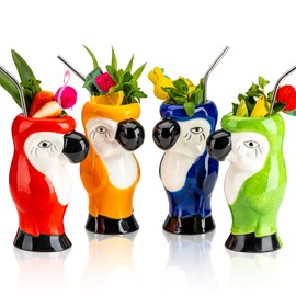 25 OZ Tiki Mugs for Cocktail Set of 4 - Large Ceramic Tiki Cups,Tiki Glasses Cute Exotic Cocktail Glasses, For Hawaiian Party And Tiki Bar