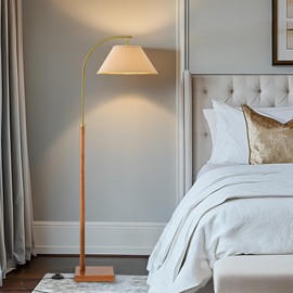 G-SAFAVA 63" Floor Lamp for Living Room with Foot Switch Wood Standing Lamp Tall Lamp Mid Century Modern Arc Floor Lamps for Bedroom Office Industrial Reading