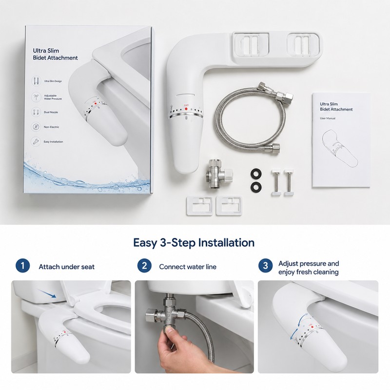 Ultra-Slim Bidet Attachment for Toilet Seats – Non-Electric Dual Nozzle