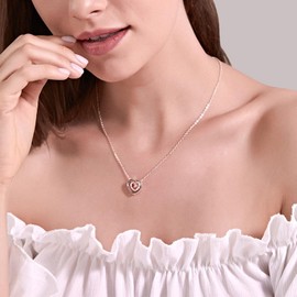 Aneneiceera Fashion Crystal Heart Choker Necklace Chain Rose Gold Vintage Double Hollow Rhinestone Heart Pendant Necklace Minimalist Heart Necklace Charm Jewelry for Women(Rose Gold)