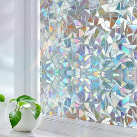 Rainbow Window Privacy Film, 3D Decals Stained Glass Window Tint for Home, Static Clings Heat Control Non-Adhesive Vinyl Window Stickers for Living Room (Rainbow, 35.4'' x 78.7'')