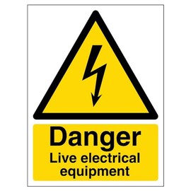 V Safety 68021AN-R Danger, Live Electrical Equipment Warning Sign - Portrait - 150mm x 200mm - 1mm Rigid Plastic, Black/Yellow