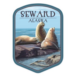 Die Cut Sticker Seward, Alaska, Sea Lions, Contour Vinyl Sticker 3 to 6 inches, (Waterproof Decal for Cars, Water Bottles, Laptops, Coolers), Large