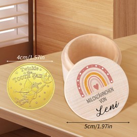 DALAETUS 6 Pcs Wooden Tooth Fairy Box and Tooth Fairy Gold Coin Set, Cute Baby Tooth Storage Box, Tooth Keepsake Box for Boys, Girls, Children, Tooth Loss Baby Birthday Gifts