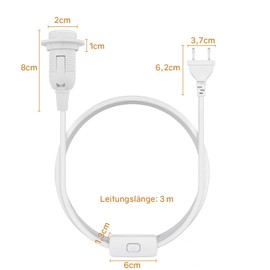 VIEVRE 3.0 m Lamp Holder E14 with Cable, Lamp Holder with Switch, E14 Socket with Plug Max. 60 W 250 V for Lamp Hanging, DIY Lamps, Ceiling Light, White