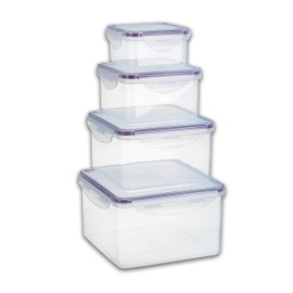 SnapMate - Juego de 4 recipientes cuadrados para almacenamiento de alimentos, reutilizables, sin BPA, tapas de cierre a presión con un sello de silicona a prueba de fugas. Ideal para aperitivos, sopa,