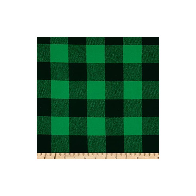 Yarn Dyed Flannel Buffalo Plaid Green, Fabric by the Yard