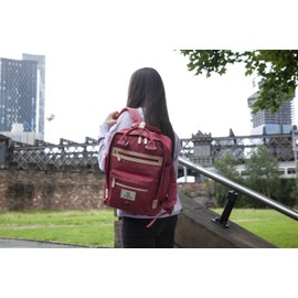 SEVENTEEN LONDON – Modern Urban Unisex Berry Red 'Wimbledon' Backpack in a Classic Slim Simple Design – Fits Laptop up to 13”