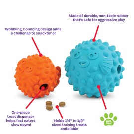 Brightkins Tough & Tumble Treat Dispenser Large Pufferfish - Interactive Dog Puzzle Toy for All Breeds, Rubber Dog Toys for Aggressive Play, Dog Stocking Stuffers