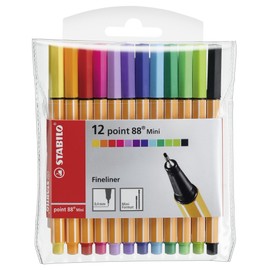 Fineliner - STABILO point 88 MINI - Wallet of 12 - Assorted Colours