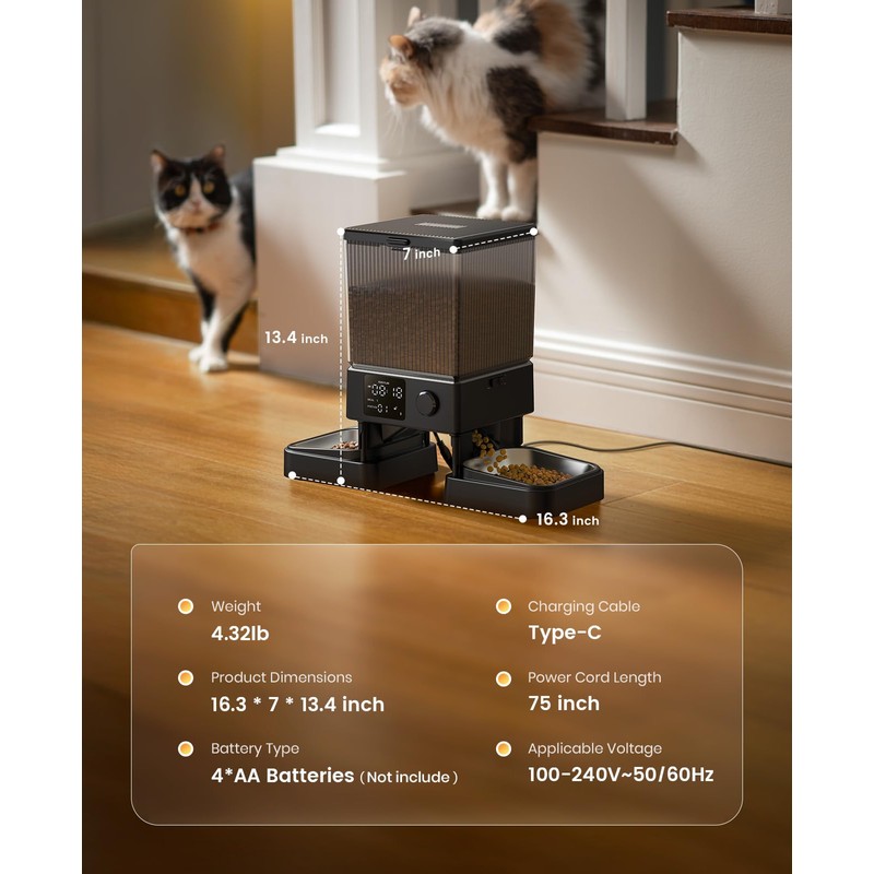 oneisall Automatic Cat Feeder for 2 Cats, 20 Cups/5L Automatic