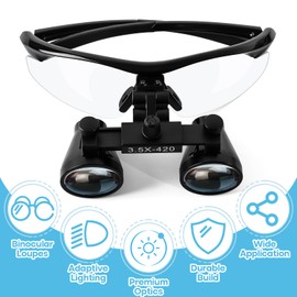 3.5 X 420mm Binocular Loupes Magnifier Glasses with LED Head Light+Aluminum Box Silver, Premium Optics Delivers Clear Imaging