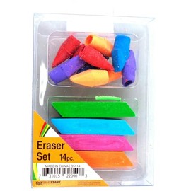 130 Pack Eraser Set for Office and More, Includes 4 Rectangular and 10 Pencil End Erasers for Easy Mistake Removal and Long Lasting Use with Bright Colors and Angled, Pointed Edges, Bulk
