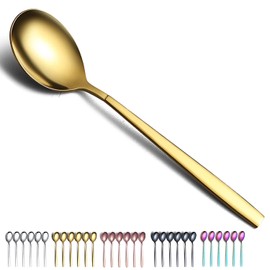 Golden Dinner Spoons 6 Pieces, Kyraton 19cm Stainless Steel Titanium Plating Gold Table Spoons, Dessert Spoons, Cutlery Spoons Set, Dishwasher Safe.