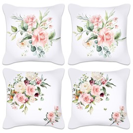 Betadistor Cushion Covers Set of 4 Flowers Square Pillow Cover Throw Pillow Case Home Decor Floral Cushion Cover for Sofa Chair Couch Bedroom Garden Decorative 45x45cm, Flowers, 503-0063