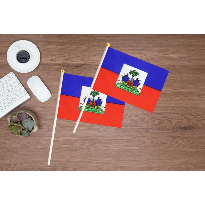 50 Pack Haiti Haitian on Stick Flags,Small Mini Hand Held