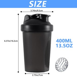 SHENGRUI Protein Shaker Bottle 400ml with Mixball Perfect for Mixing Powder Shakes Leakproof Secure Drink Flip Cap Protein & Supplement Shaker Bottle for Gym Sports Workout