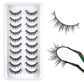 10 Pairs of 3D False Eyelashes, Natural False Eyelash Extensions Set, Handmade Lightweight Eyelashes, Natural Look, Suitable for Work, Dating, Party (Style D)