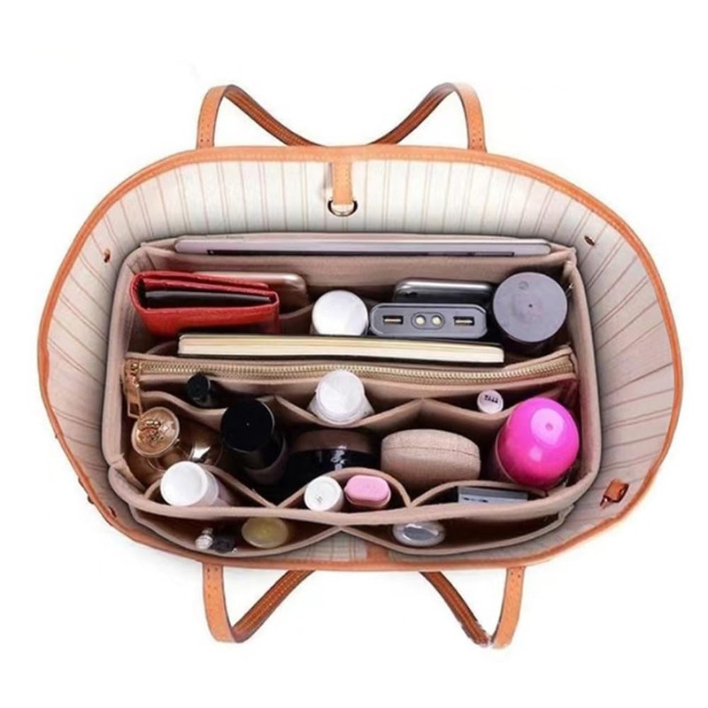 Felt Bag-in-Bag with Detachable Dividers, Inner Pocket, Large Capacity, Convenient,