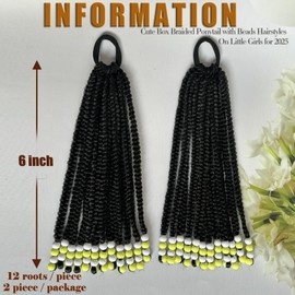 2 Pieces Box Braids Kids Ponytail With Beads - 10inch Box Braids Hairstyles for Kids Cute Braids with Beads Protective Braided Hairstyles for Black Girl (10inch Yellow Beads)