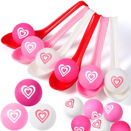 PullCrease 24 Pack Valentine's Day Spoon Relay Race Toy Set , Heart Ball and Spoon Race Game for Indoor Outdoor Office Party Supplies Favors(White, Pink, Red,Heart)