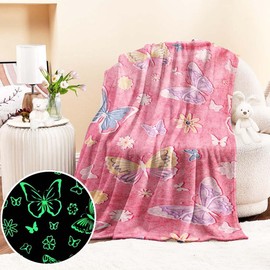 Wajade Glow in The Dark Butterfly Blanket for Girls, Soft Cozy Flannel Kids Throw Blanket for Boys and Girls, Cute Kids Blanket for Sofa Couch Bed, Christmas Birthday Gift 50"x60"